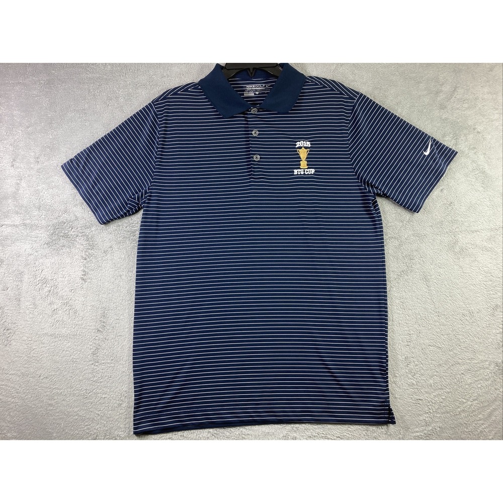 Nike Golf Polo Shirt Men Medium Blue Striped Dri-fit Performance Embroidered SS